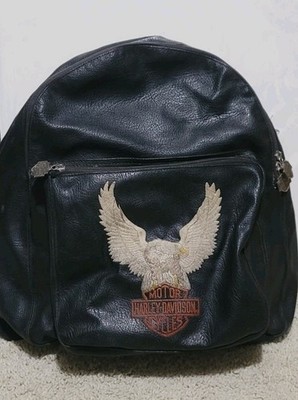 Vintage Harley-Davidson Leather Backpack Black Eagle Logo Riding Bag