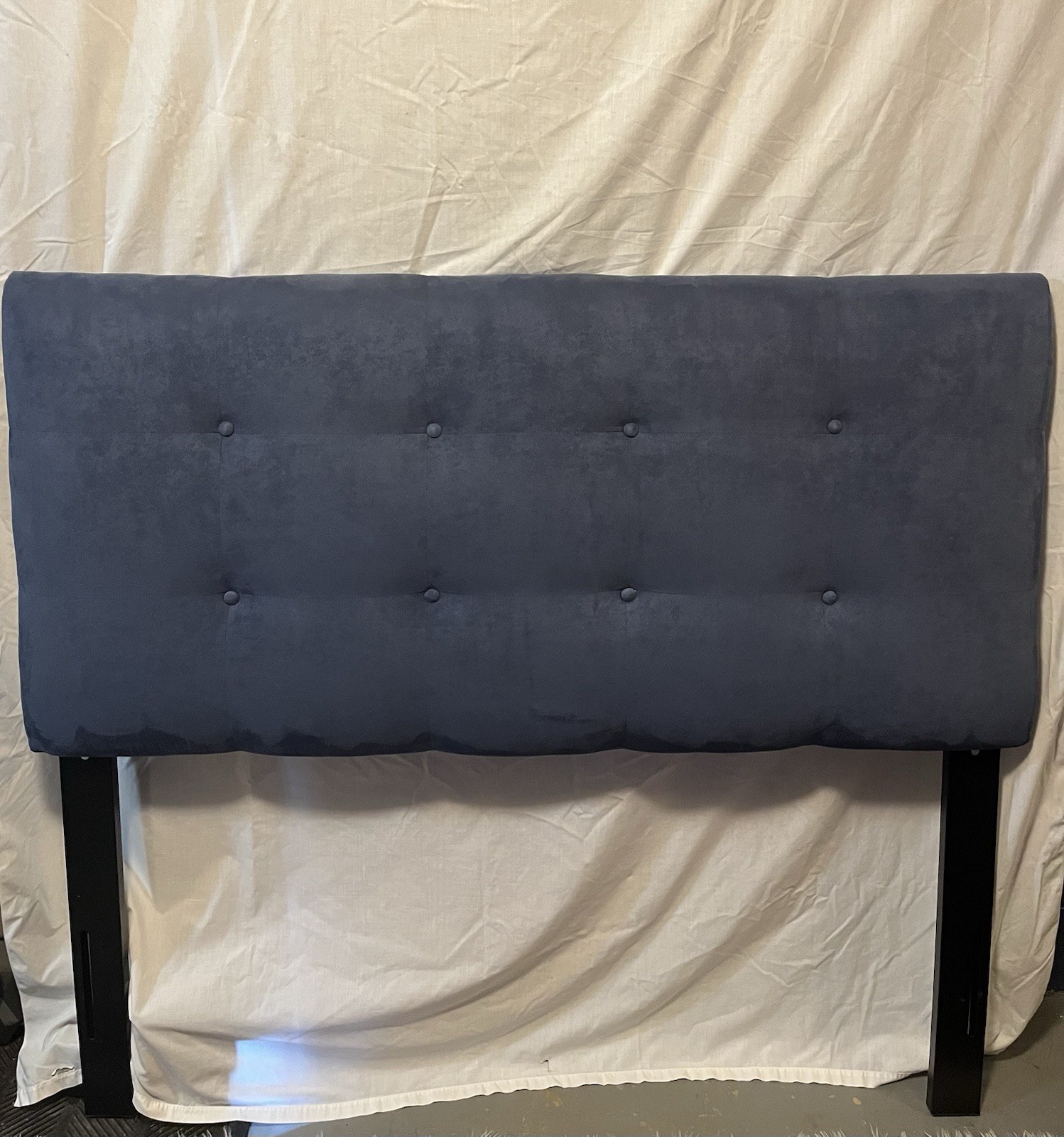 Blue Suede Full Size Headboard With Adjustable Leg Heights a