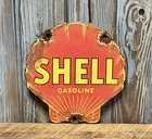 Vintage SHELL Gasoline Die Cut Clam Logo Porcelain Metal Oil Gas Pump Plate Sign