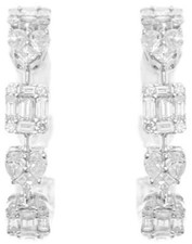 LARGE 3.92CT DIAMOND 18K WHITE GOLD MULTI SHAPE INSIDE OUT HOOP HANGING EARRINGS