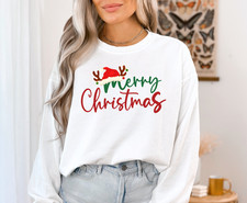 Merry Christmas Sweatshirt - Christmas Sweater - Santa Hat Shirt - Holiday Shirt