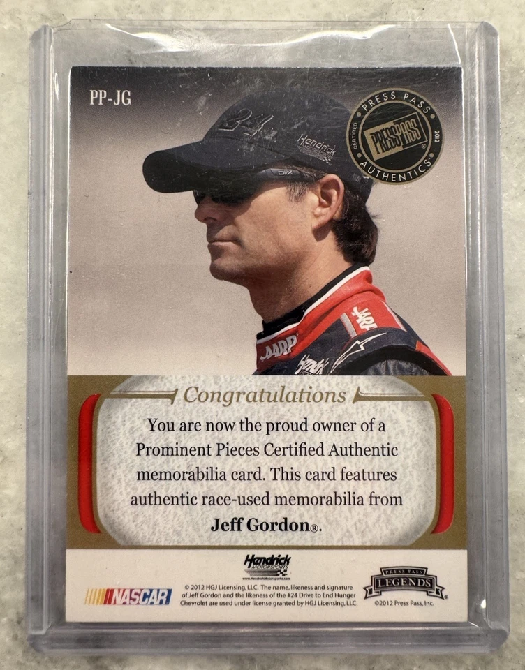 2012 Press Pass Legends JEFF GORDON TRIPLE RACE-USED LOGO TAG RELIC PATCH /99 - Image 2 of 2