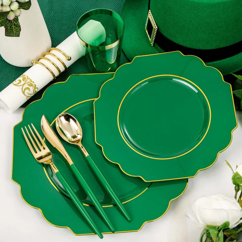 140PCS Green Plastic Plates - Heavy Weight Disposable Plates for 20Guests Inc... - Image 3 of 4