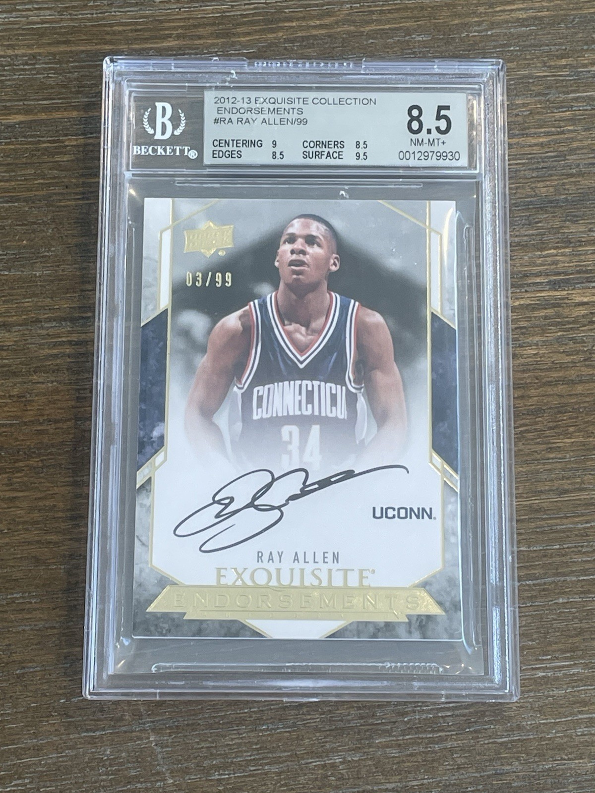 Ray Allen Autographed Signed 2012-13 EXQUISTE ENDORSEMENTS AUTO /99 BGS 8.5 