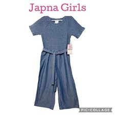 Japna Girls short sleeve wide legs chambray blue jumpsuit size 10 NWT