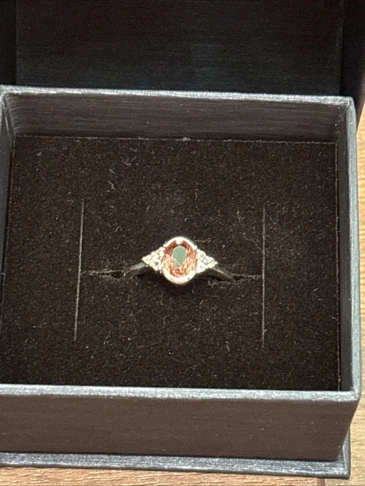 Anillo conjunto bisel oro blanco 14K turmalina rosa *nuevo chapado en rodio y tamaño* 6,75 Foto 3 de 4