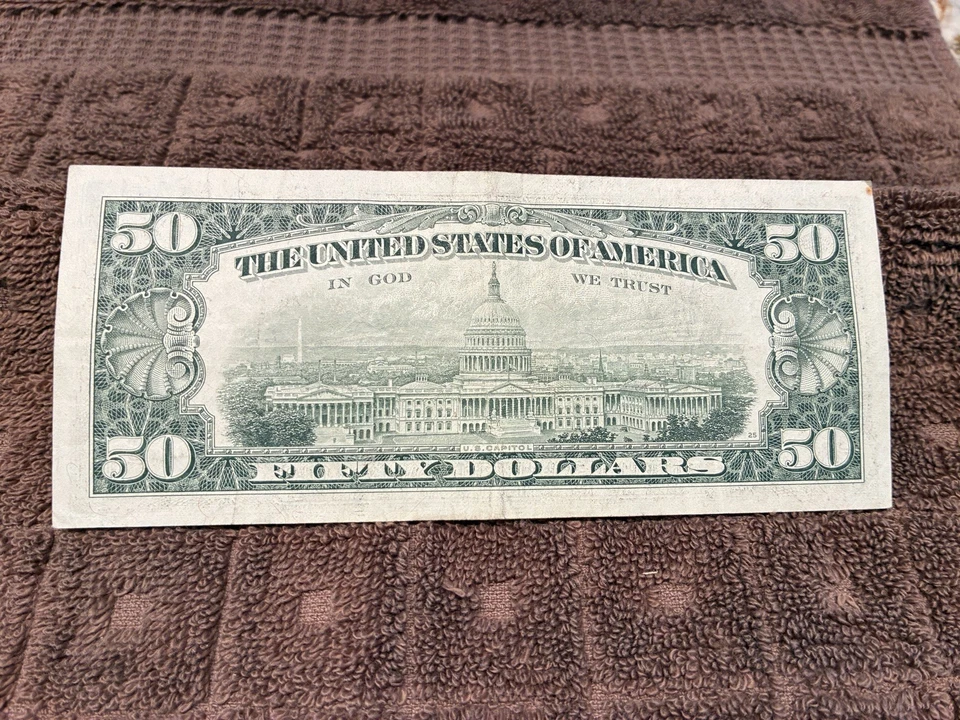 1981 $50 FIFTY DOLLAR FEDERAL RESERVE NOTE BANK OF NEW YORK TRIPLE "B" REGAN - Image 2 of 2