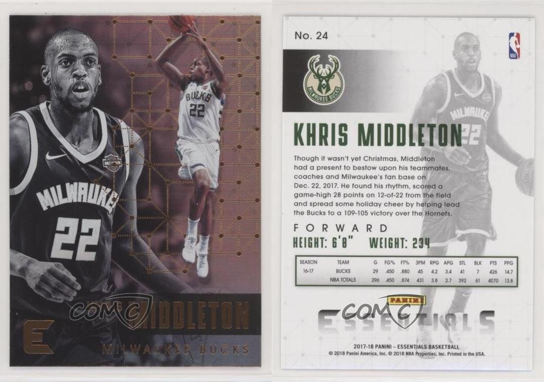 2017-18 Panini Essentials Retail Thin Stock Khris Middleton #24 o6n thumbnail 3