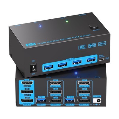 KVM Switch 3 Monitors 2 Computers, Reyoten 8K60Hz KVM Switches,3 Monitors 2 C...