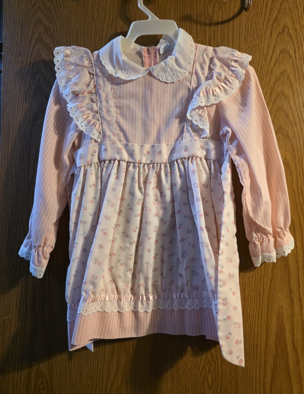 Small Age Girls Size 4 Pink White Floral A-Line Knee Collared Puff Lace Zip