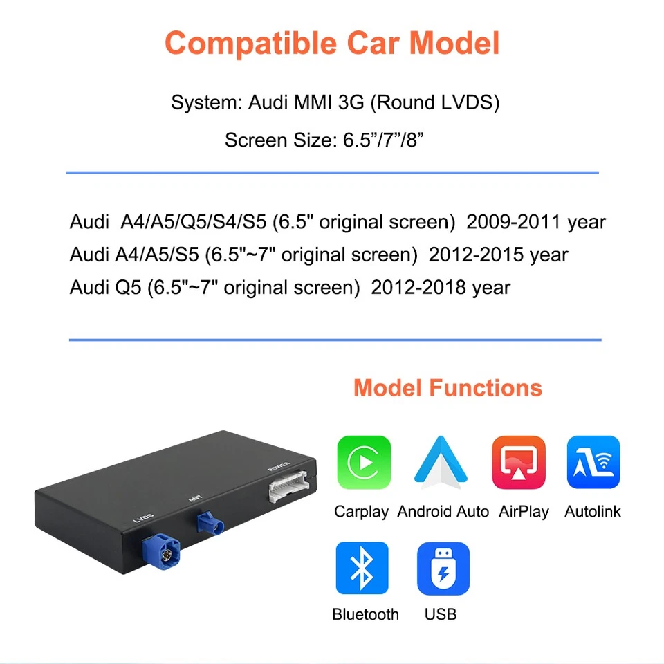 Wireless Carplay Android Auto Interface For Audi A4 A5 S5 Q5 MMI 3G Module Box - Photo 3/4