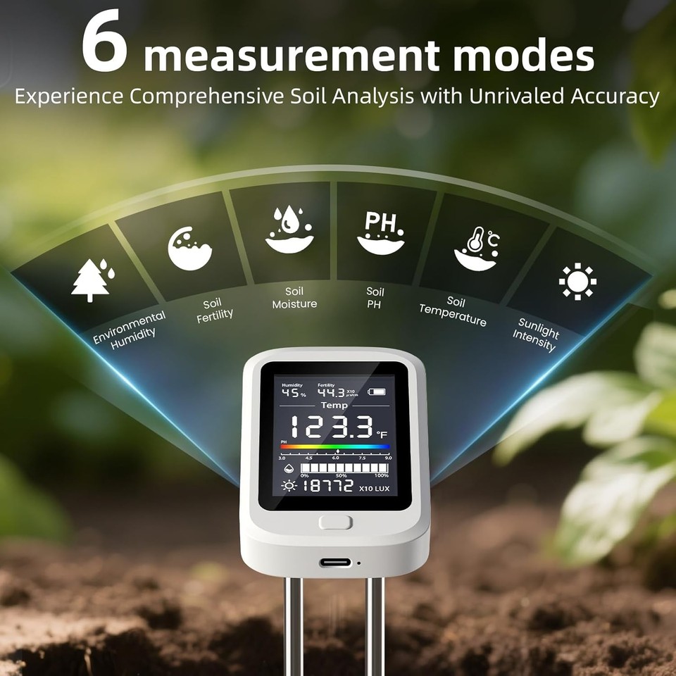 Humidifier Testing Kit 6-in-1 Soil Moisture Meter Digital Soil Tester Kit with pH Temperature ...