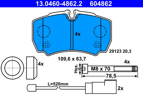 Rear ATE 13.0460-4862.2 Brake Pad Set, disc brake for FORD