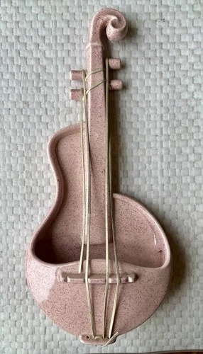 Red Wing USA Pottery  Vintage Violin Wall Pocket Speckled Pink M-1484 1950s-60s