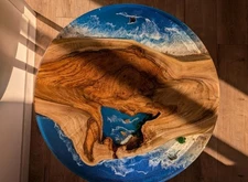 18" Table Top, Epoxy Resin Ocean Art, Unique Coastal Coffee Table,