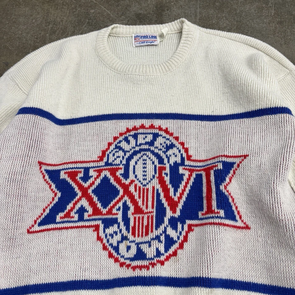 Suéter tejido vintage Cliff Engle Pro Line NFL Super Bowl XXVi 1992 talla grande Foto 3 de 4