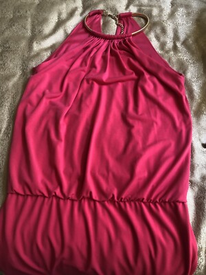Jessica Simpson Hot Pink Halter Dress w/ Gold Tone Necklace Sz: 4 New With  Tags | eBay