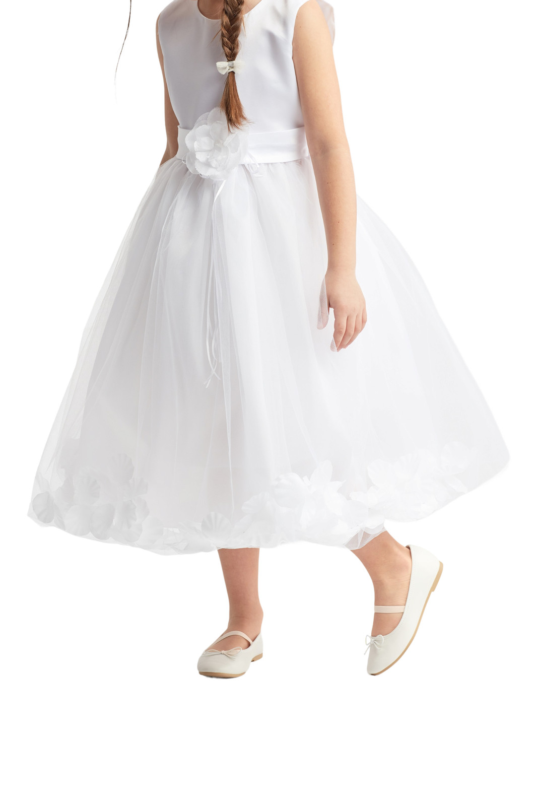 Vestido de ceremonia Alice para niña blanco elegante con tul y detalles florales