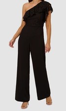 Adrianna Papell Women's Black One-Shoulder Lace-Bodice Jumpsuit Size 8