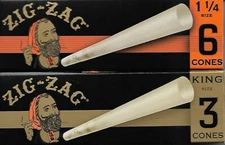 Zig Zag PRE-ROLLED CONES CIGARETTE PAPER KING SIZE & 1 1/4 SIZE TOTAL 9 CONES