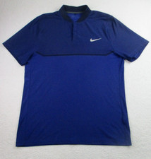 Nike Polo Shirt Mens Large Blue Stripe Short Sleeve Snap Golf Casual Outdoor L