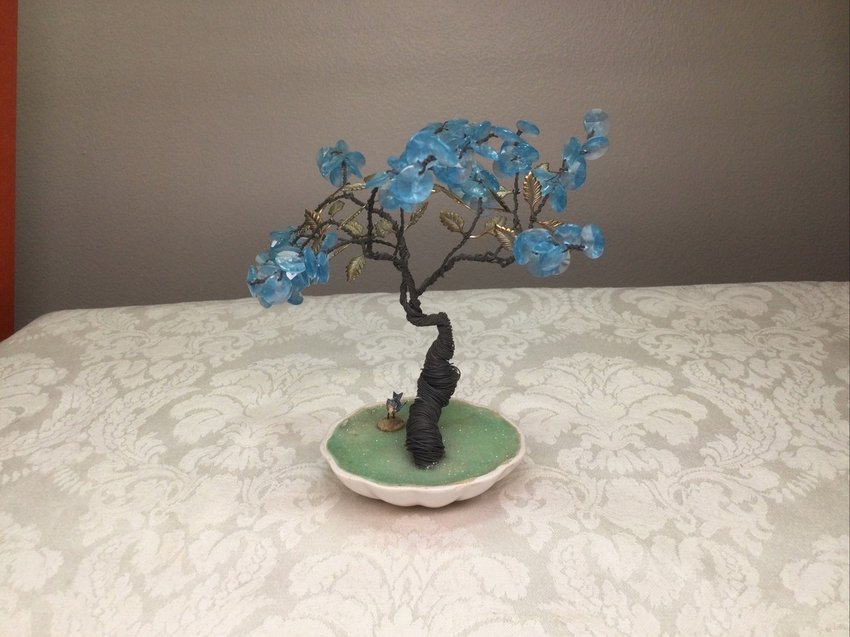 Pier 1 Twisted Wire Decor Bonsai Tree w Blue Beads Metal