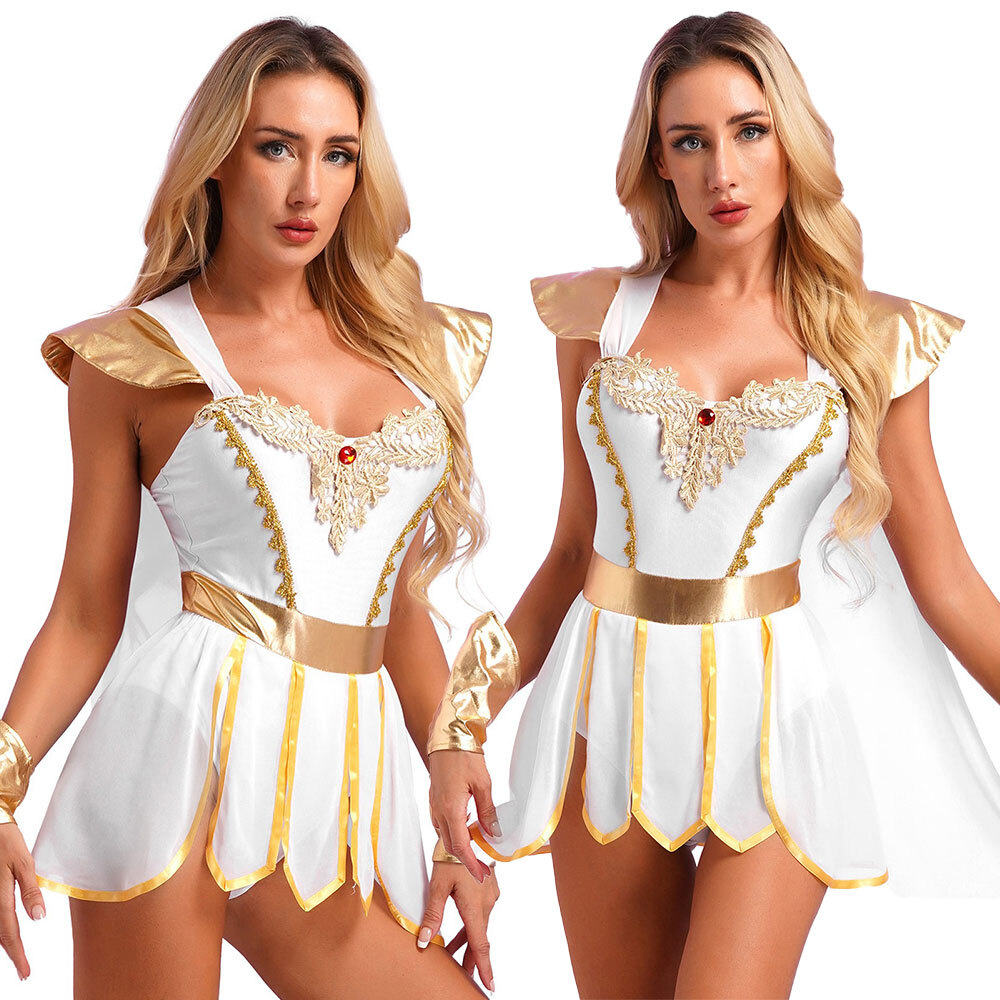 Women's Leotard Toga Greek Ancient Princess Dress With Cape