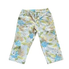 Caribbean Joe Cotton White Tropical Print Capris Size 12P