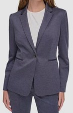 Tommy Hilfiger Women's Blue Notched-Collar One Button Blazer Suit Jacket Size 8