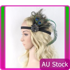 1920s Headband Peacock Feather 20s 20's Great Gatsby Flapper Headpiece gangster 