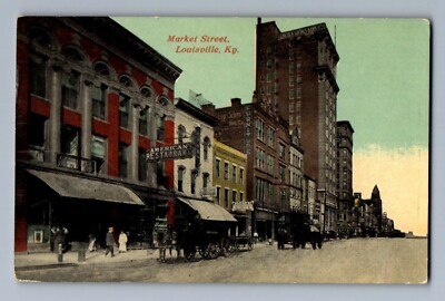C.1915 MARKET ST from 5th, LOUISVILLE, KY, SCHMIDT, LINCOLN BANK  Postcard P2