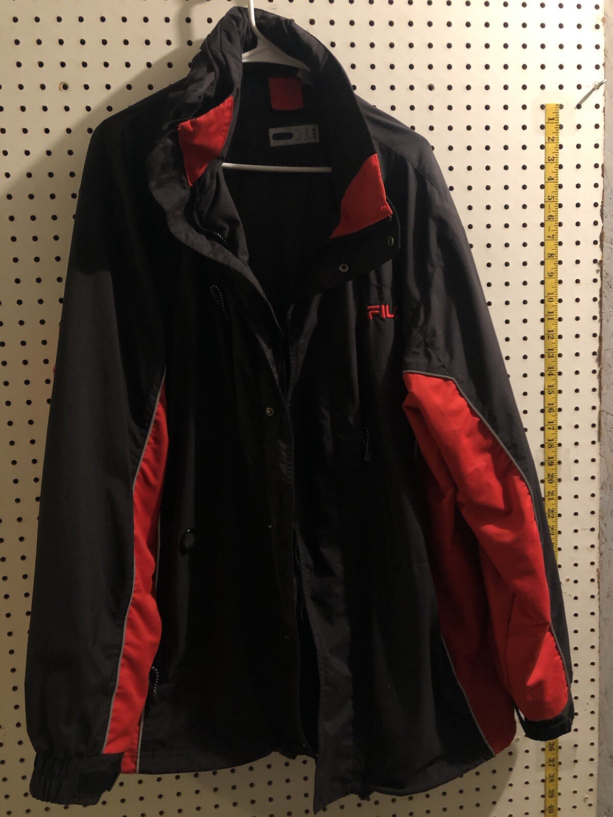 Giacca frangivento Fila Hood Extra XL Large Zip Intera Morbida Guscio Retro Nero Rosso