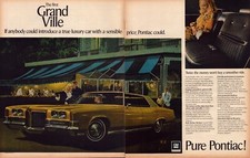 1971 Pontiac Grand Ville Two Page Print Ad True Luxury Car Sensible Price