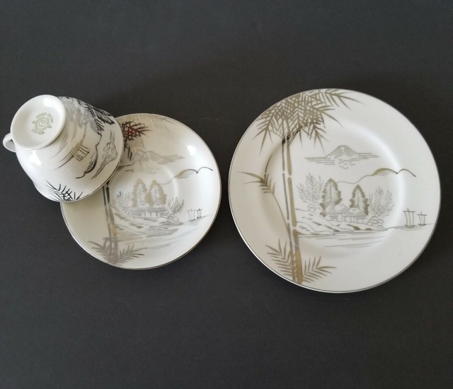 Vintage MEIYO China Nippon Tea Cup Saucer Luncheon Plate Set of 3 eBay