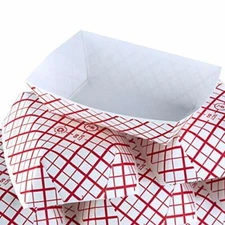 [0.25 to 5 Lb] Retro Red & White Check Paper Food Trays Bulk Pack by Avant Grub