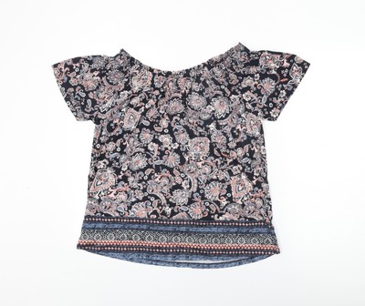 Debenhams Damen schwarz Blumenmuster Modal Basic T-Shirt Größe 12 schulterfrei