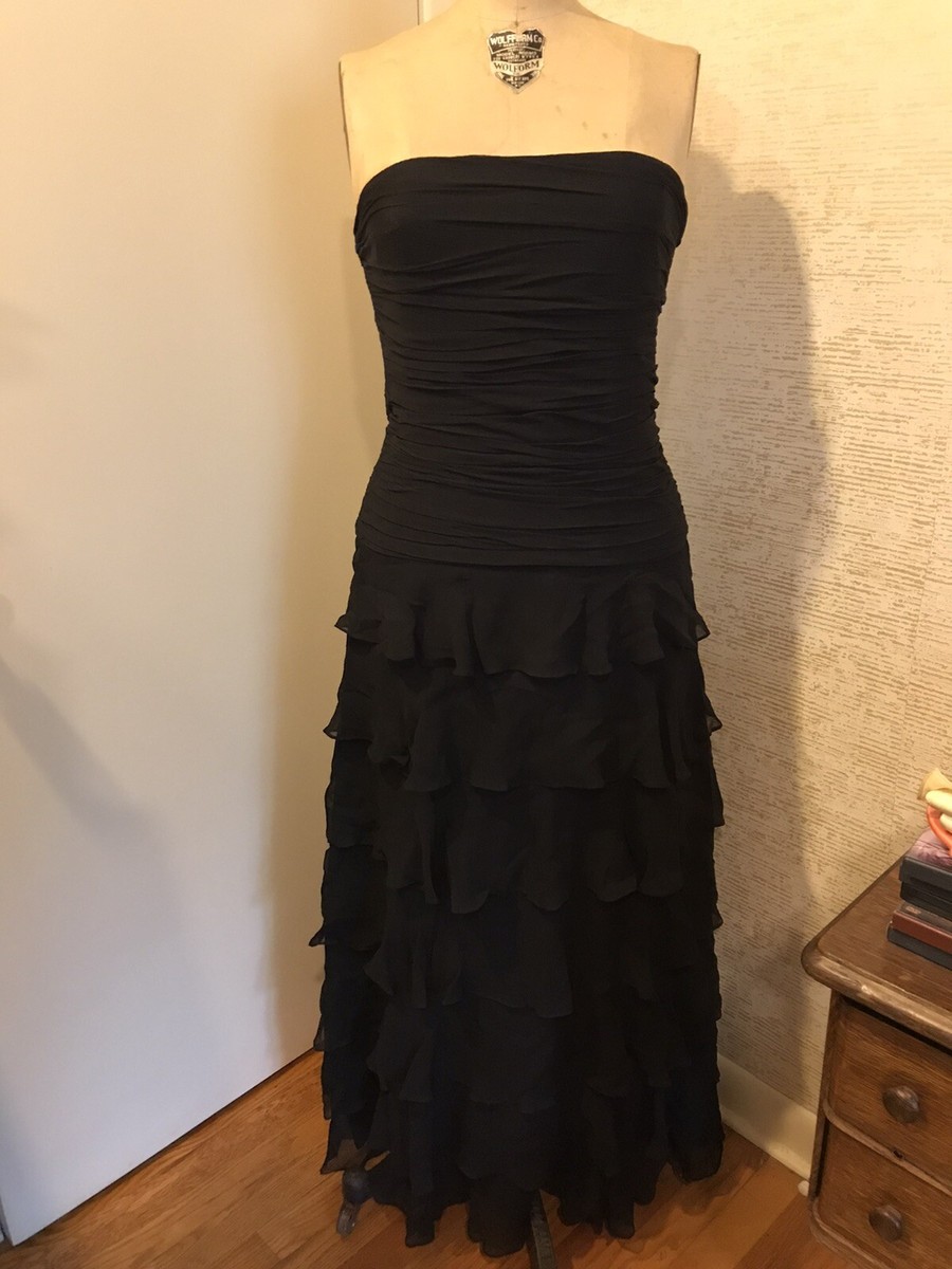 BCBG Max Azria Black Strapless Gown 8 Sexy Silk Ruffle Formal Dress | eBay