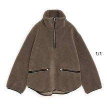 Arket Leather Trimmed Pile Anorak Jacket Fleece Size S Teddy Coat Fleece Jumper