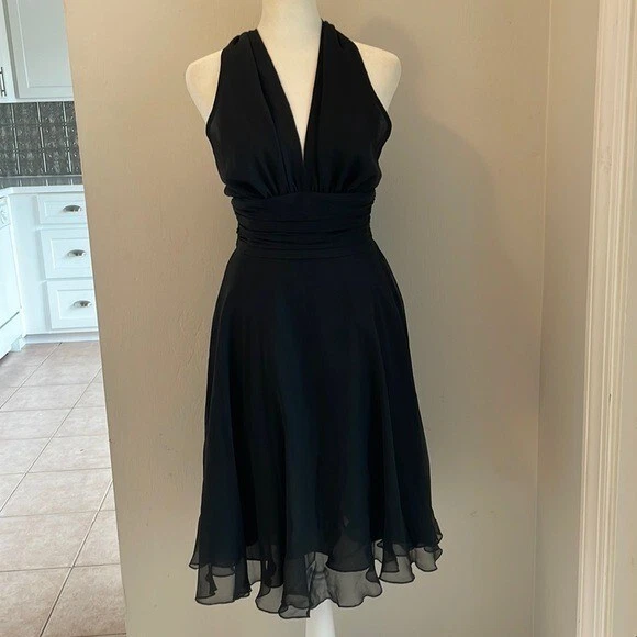 DINA BAR EL Silk Dress Women’s Sz 2 Black Halter Style Knee Length LBD - Image 2 of 4