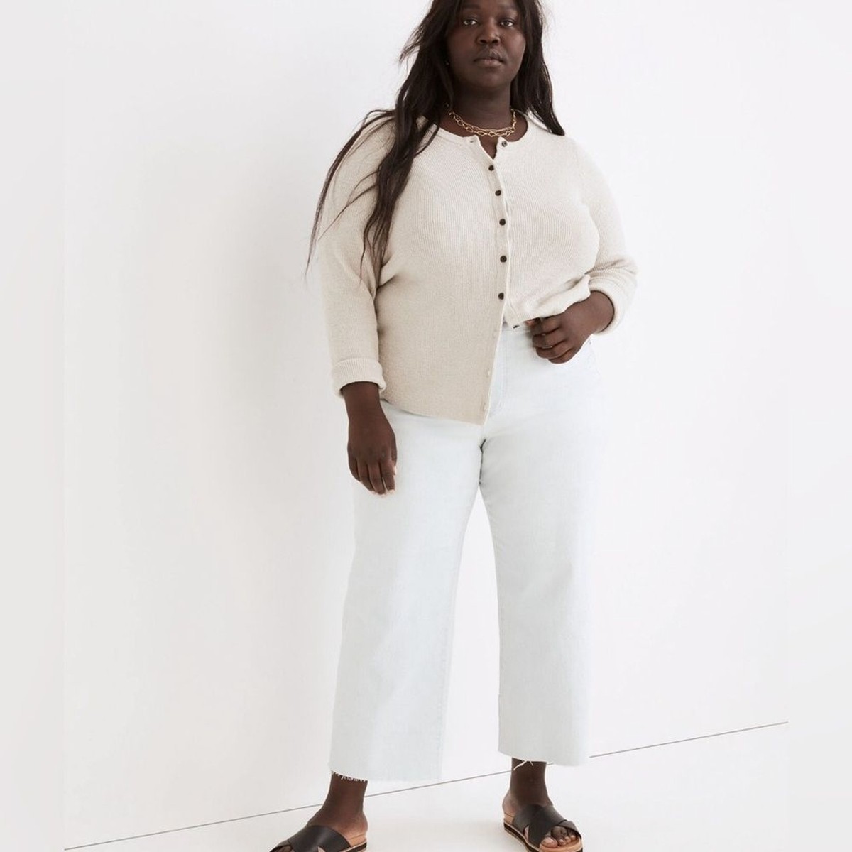 Madewell The Plus Perfect Vintage Wide-Leg Crop Jean in Wash Raw-Hem SZ 28W