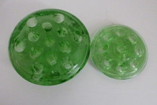 2 Vtg Green Glass Flower Frog 4 1/2  3 1/2" Wide 13  9 Holes