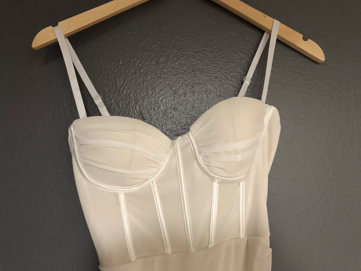 Linlan Mini Corset Dress Ruched Body con w Mesh White Dress