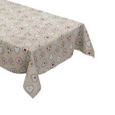 Nappe en Toile Cirée Maison de Campagne Cœurs Sur Beige B1794-01 Carré Rond Oval