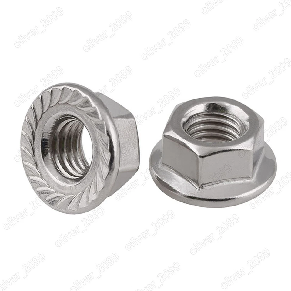 Left Hand Thread 304 Stainless Steel Hex Flange Nuts Serrated Lock Nut M5 M6-M12 - Image 2 of 4