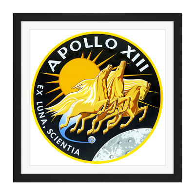 Space NASA Apollo 13 Mission Emblem Badge Patch Square Framed Wall Art 16X16 In