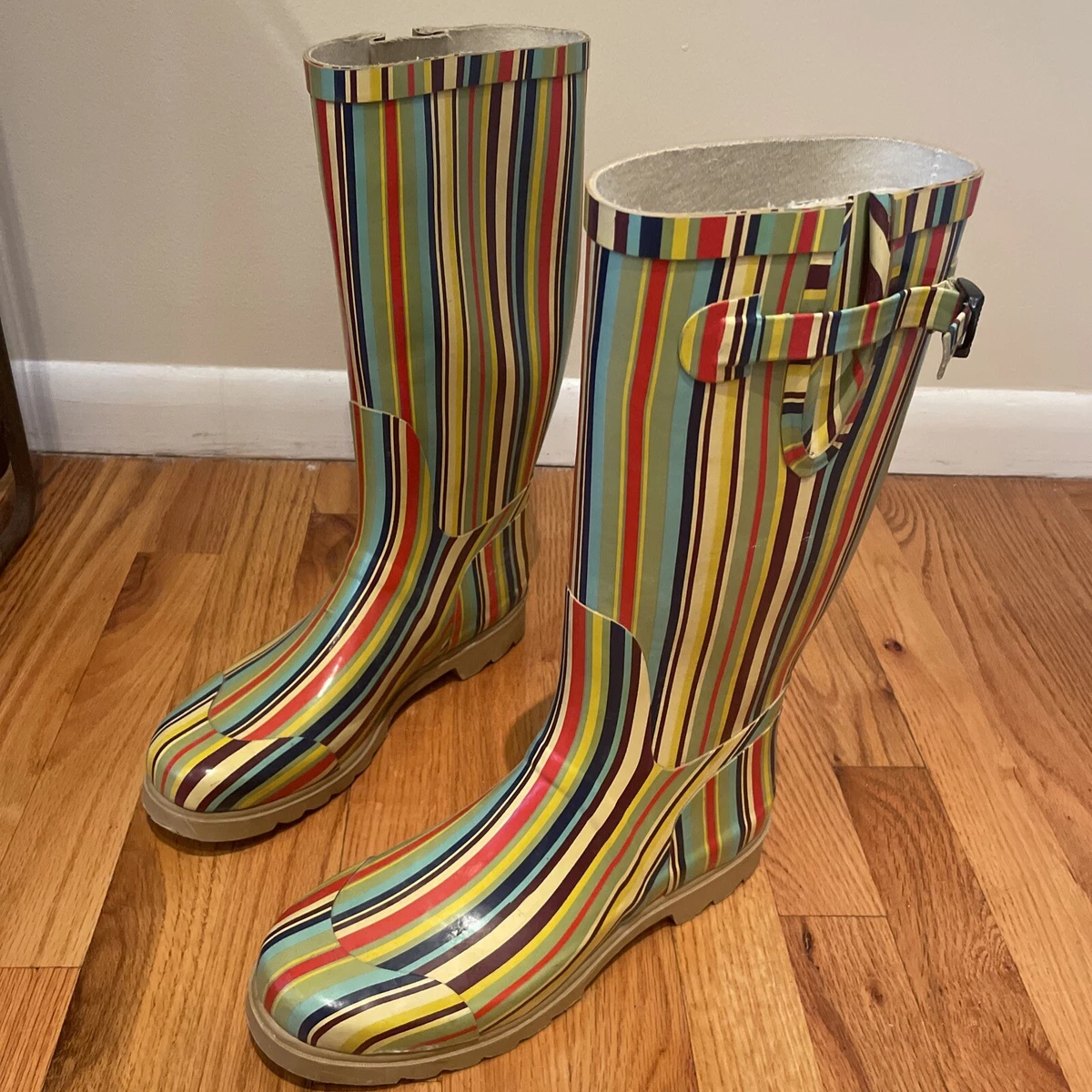 TAMARA HENRIQUES MULTI COLORED Stripes Boots Size 41 Euro 9.5 uS Preowned
