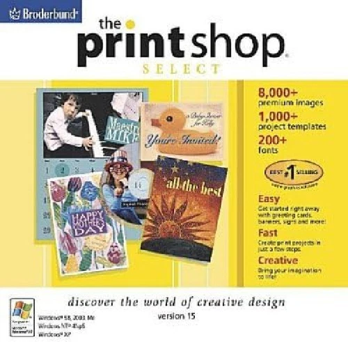 Print Shop Select 15 Pc Brand New Cd Rom Sealed In A Paper Sleeve XP
