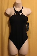 La Blanca women's black 1 pc swimsuit crisscross straps removable pads 8 119