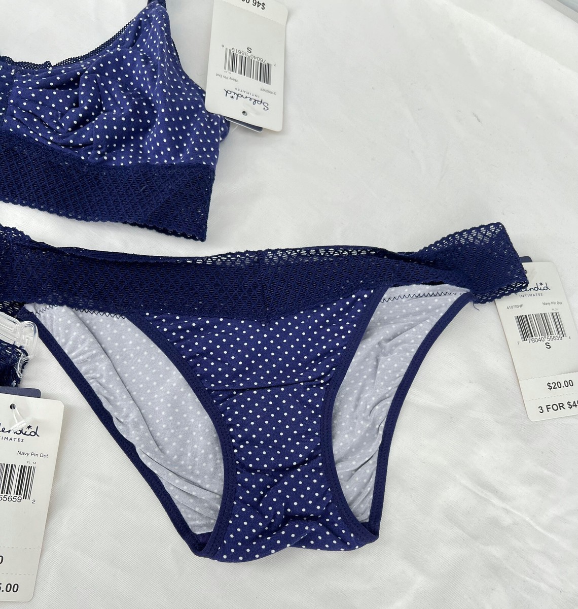 Splendid Womens Blue Pin Dots Non Padded Bra and Thongs Lingerie