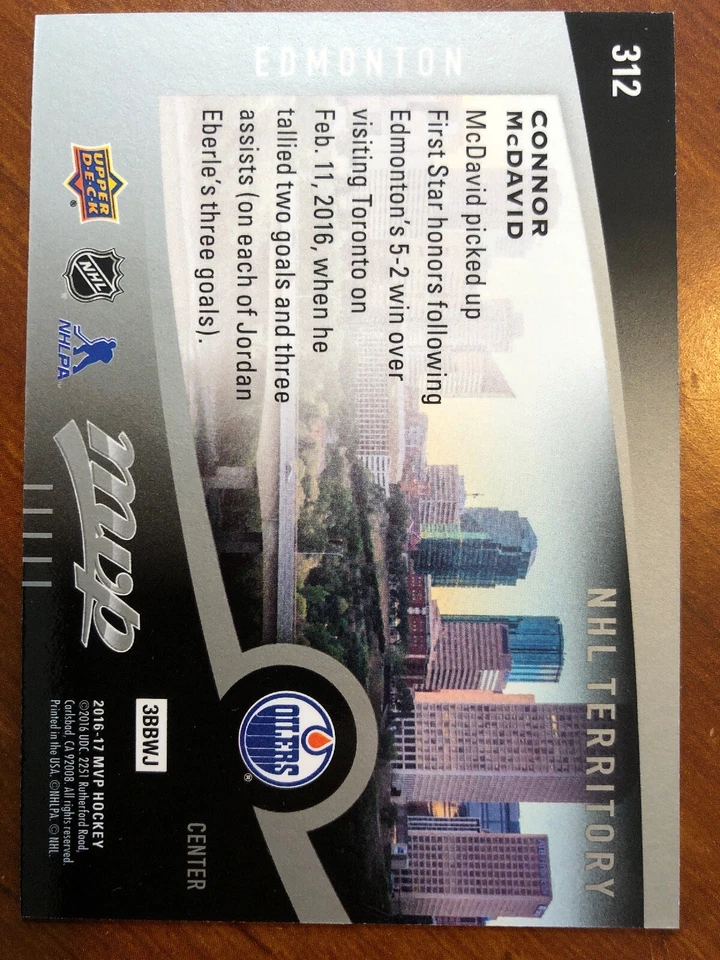 16-17 UD MVP NHL Territory #312 Connor McDavid - Image 2 of 2
